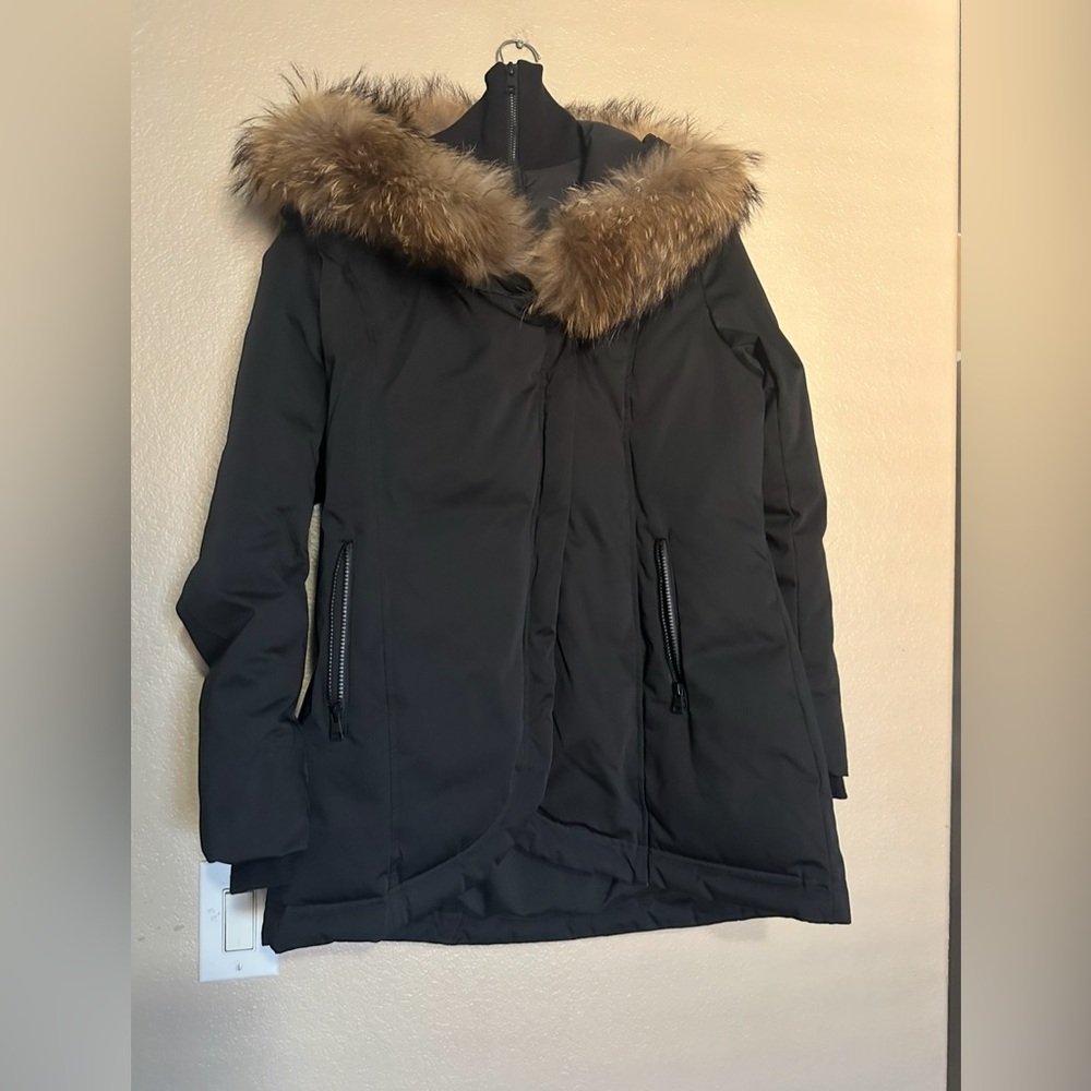 Soia & Kyo Black Puffer Coat with Fur Trim